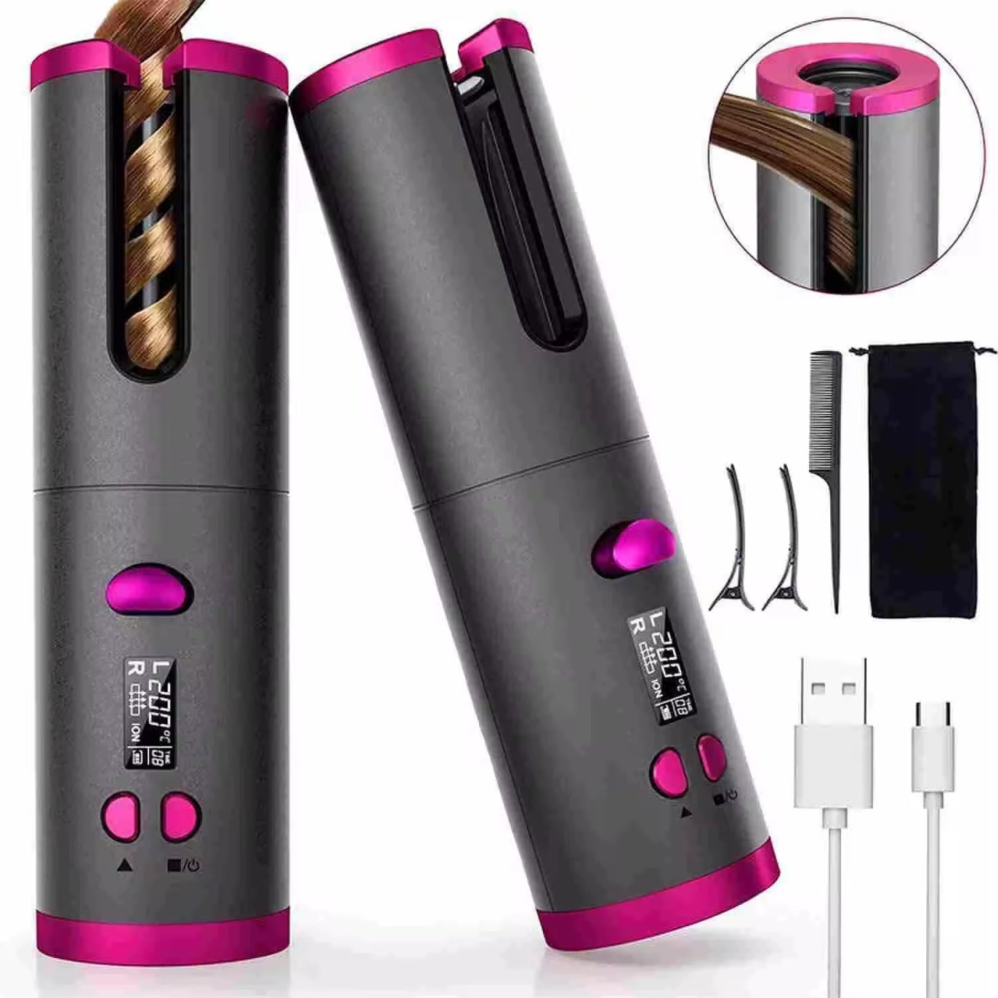 Rizador de pelo automático, rizador de pelo inalámbrico para peinar el cabello, calentamiento rápido automático