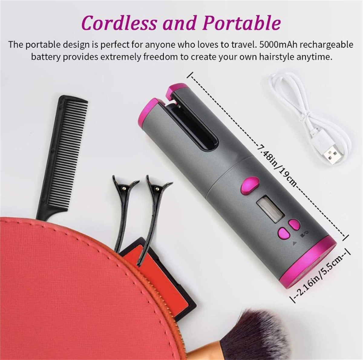 Rizador de pelo automático, rizador de pelo inalámbrico para peinar el cabello, calentamiento rápido automático