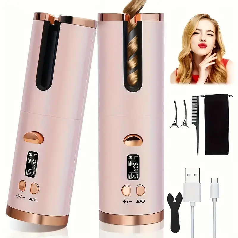 Rizador de pelo automático, rizador de pelo inalámbrico para peinar el cabello, calentamiento rápido automático