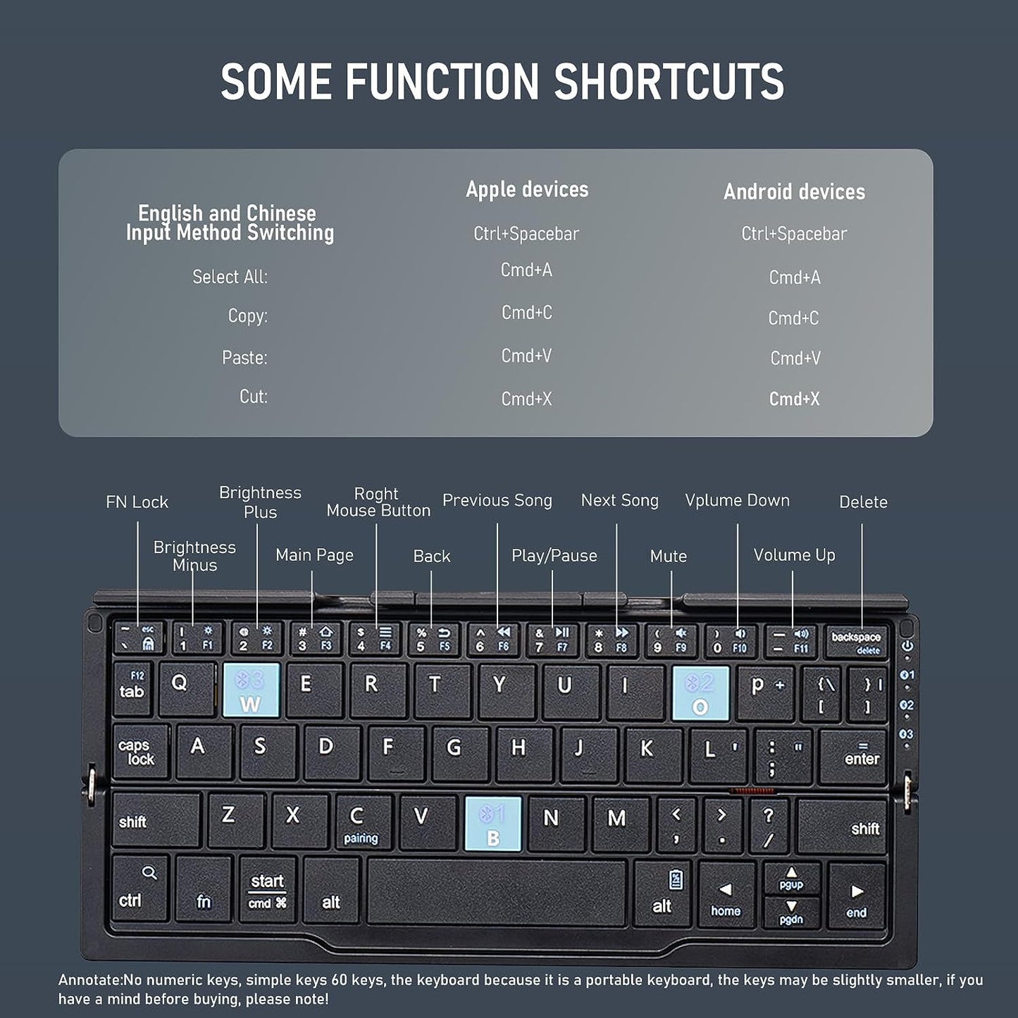 Mini Teclado Plegable Bluetooth teclado Bluetooth recargable para ordenador portátil iPad teléfono Mini teclado