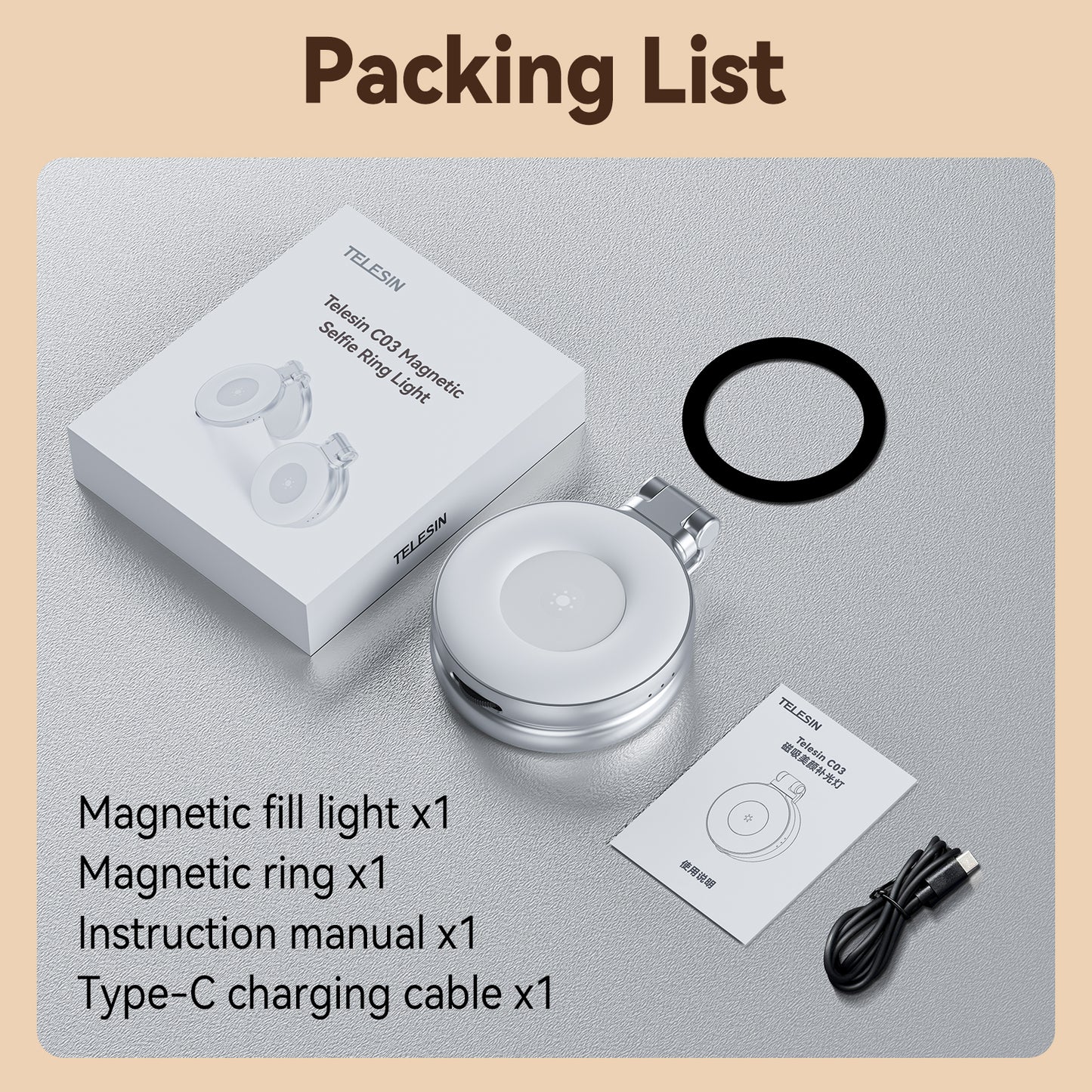 Mini Luz LED Magnética para selfies 3 modos de brillo ajustable para teléfono inteligente