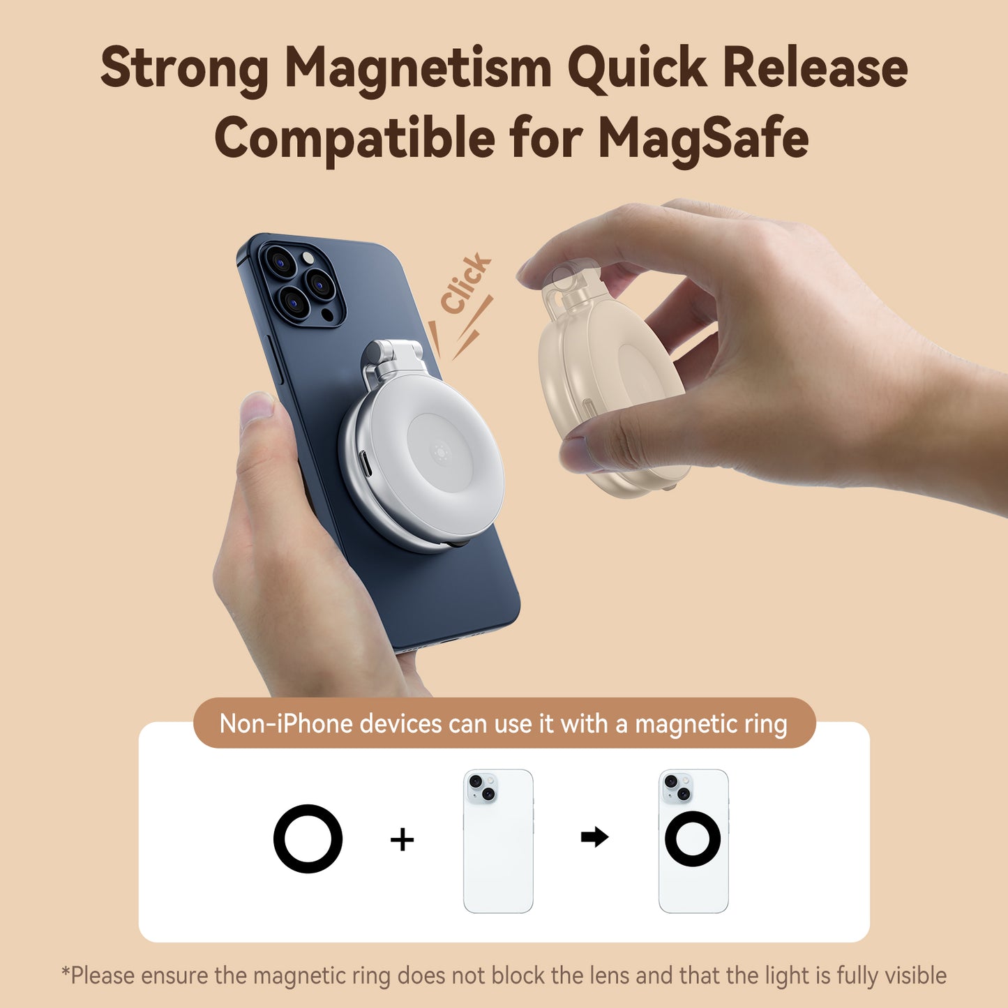 Mini Luz LED Magnética para selfies 3 modos de brillo ajustable para teléfono inteligente