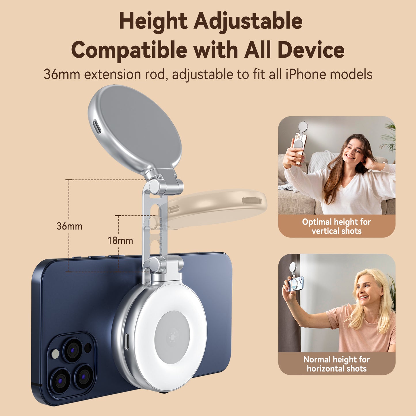 Mini Luz LED Magnética para selfies 3 modos de brillo ajustable para teléfono inteligente